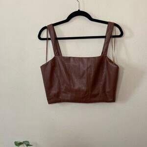 New Jason Wu Faux Brown Soft Leather Corset Like Crop Top Medium Short Tank Fall